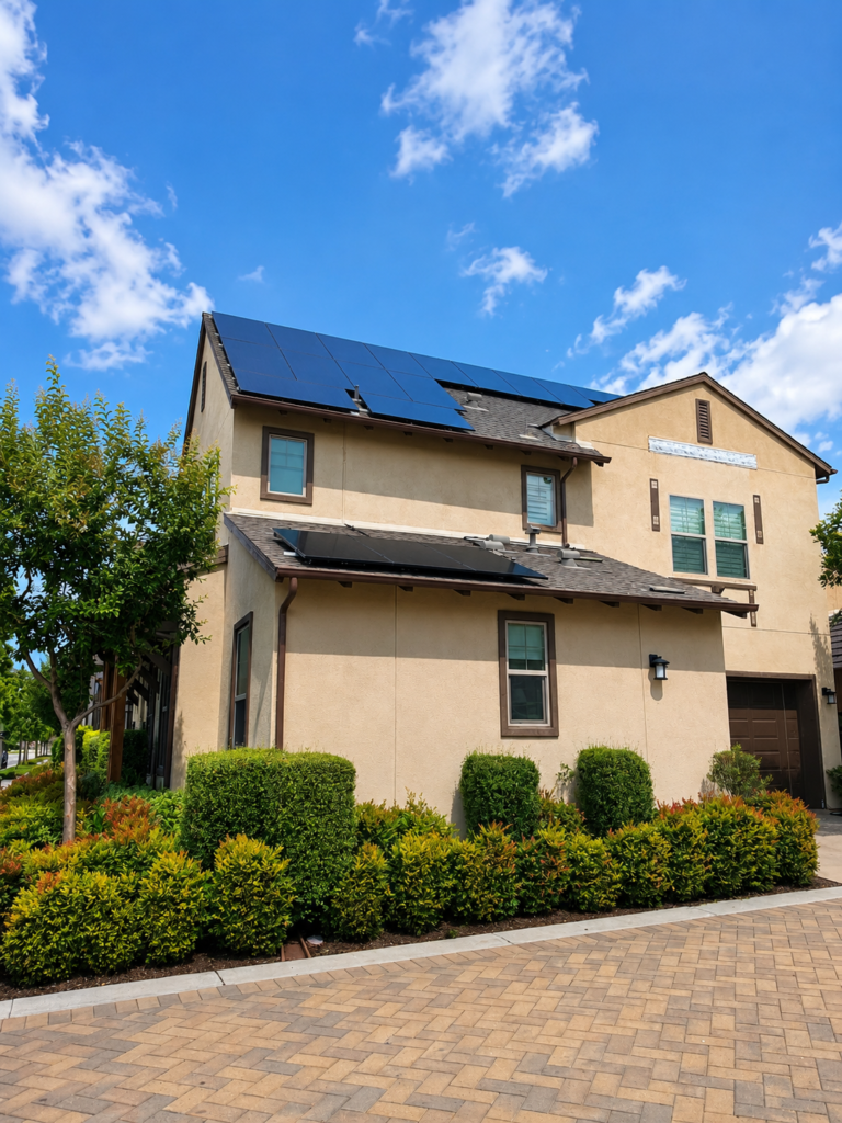 solar panels on 2 story home